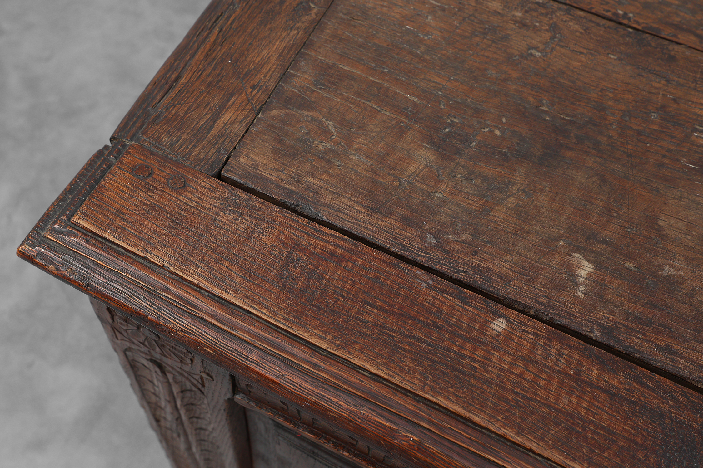 Carved oak blanket chest with linenfold-style panels, Flanders, ca. 17th centurythumbnail
